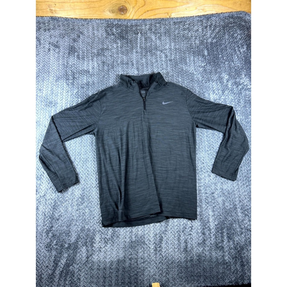 Nike Dri Fit Running Top Mens Medium Gray Swoosh Logo Quarter Zip Mock Neck
